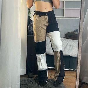 Black Tan and White patch work jeans